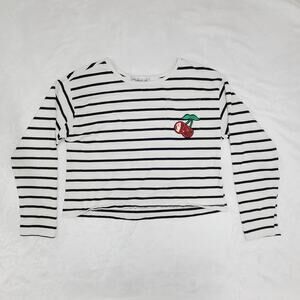 Madden Girl black and white striped long-sleeve crop cherry embroidery patch XL